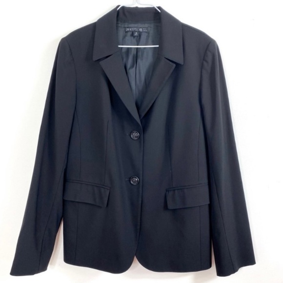 LAFAYETTE 148 New York Virgin Wool Blend Stretch Single Blazer in Black Size 10 - Picture 6 of 8